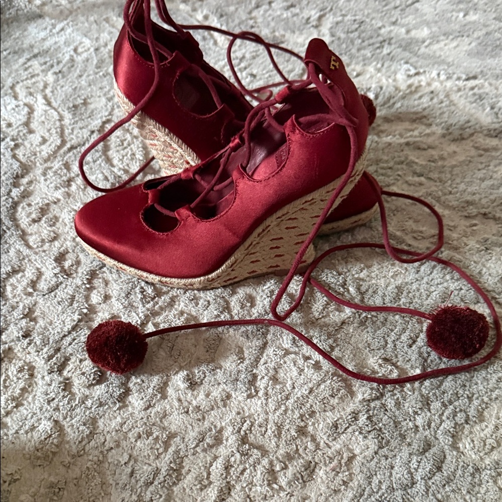 Tory Burch Red Lace-Up Wedges